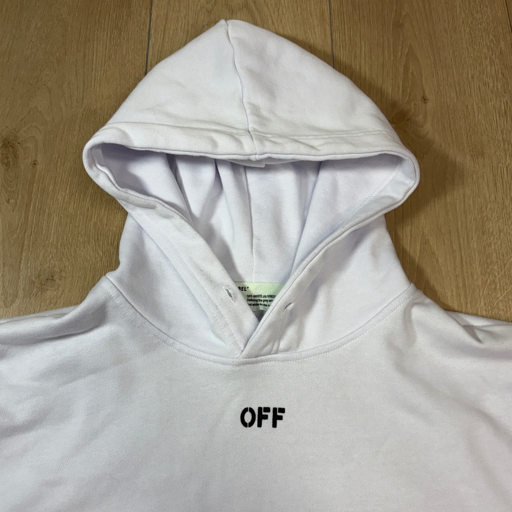 Off-White c/o Virgil Abloh Rive Gauche Arrow Hoodie White Black Mens Large - Picture 3 of 9